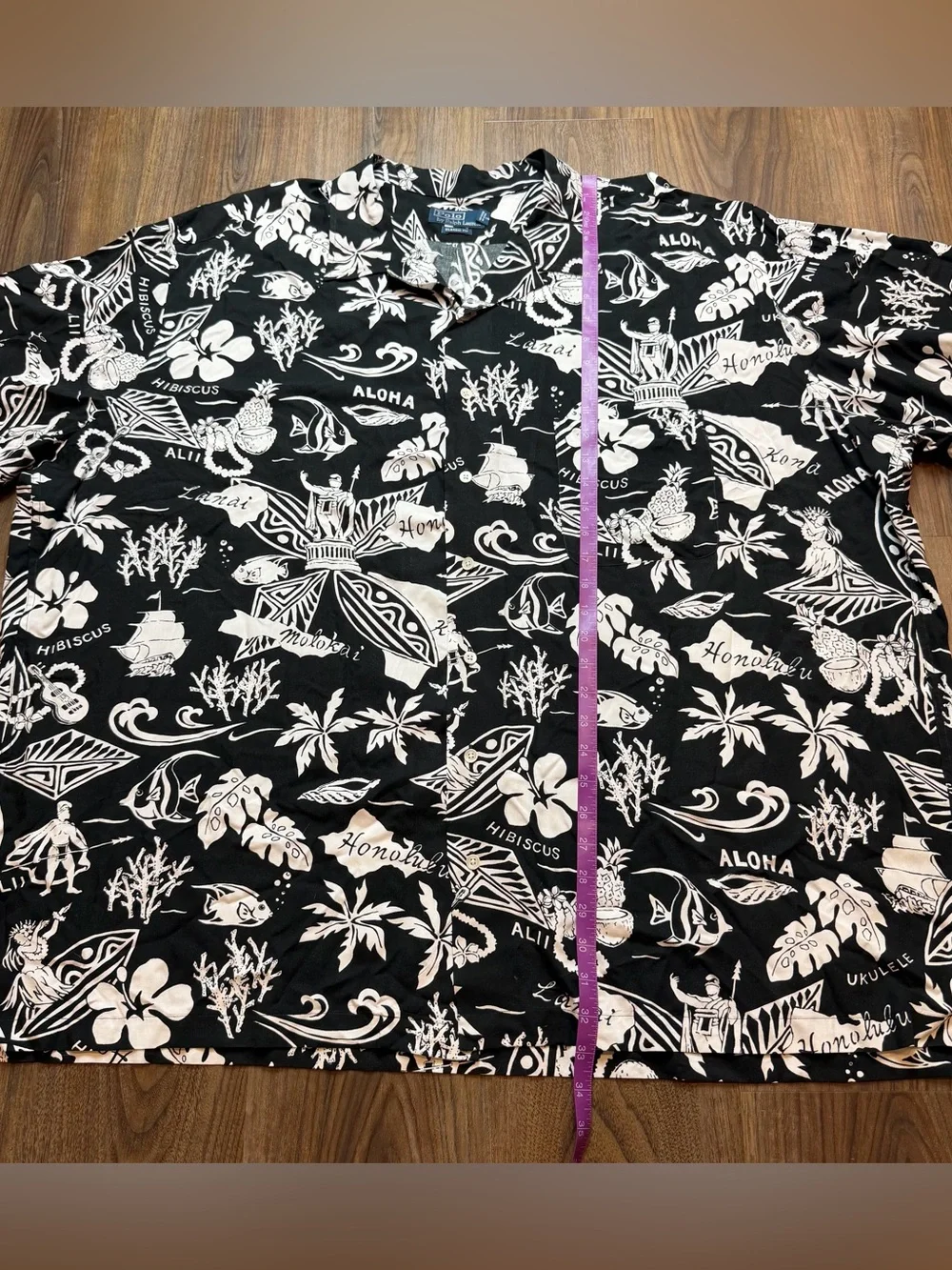 Polo Ralph Lauren Y2K Vintage Hawaiian Aloha Hibiscus Black White Shirt Mens 4XB